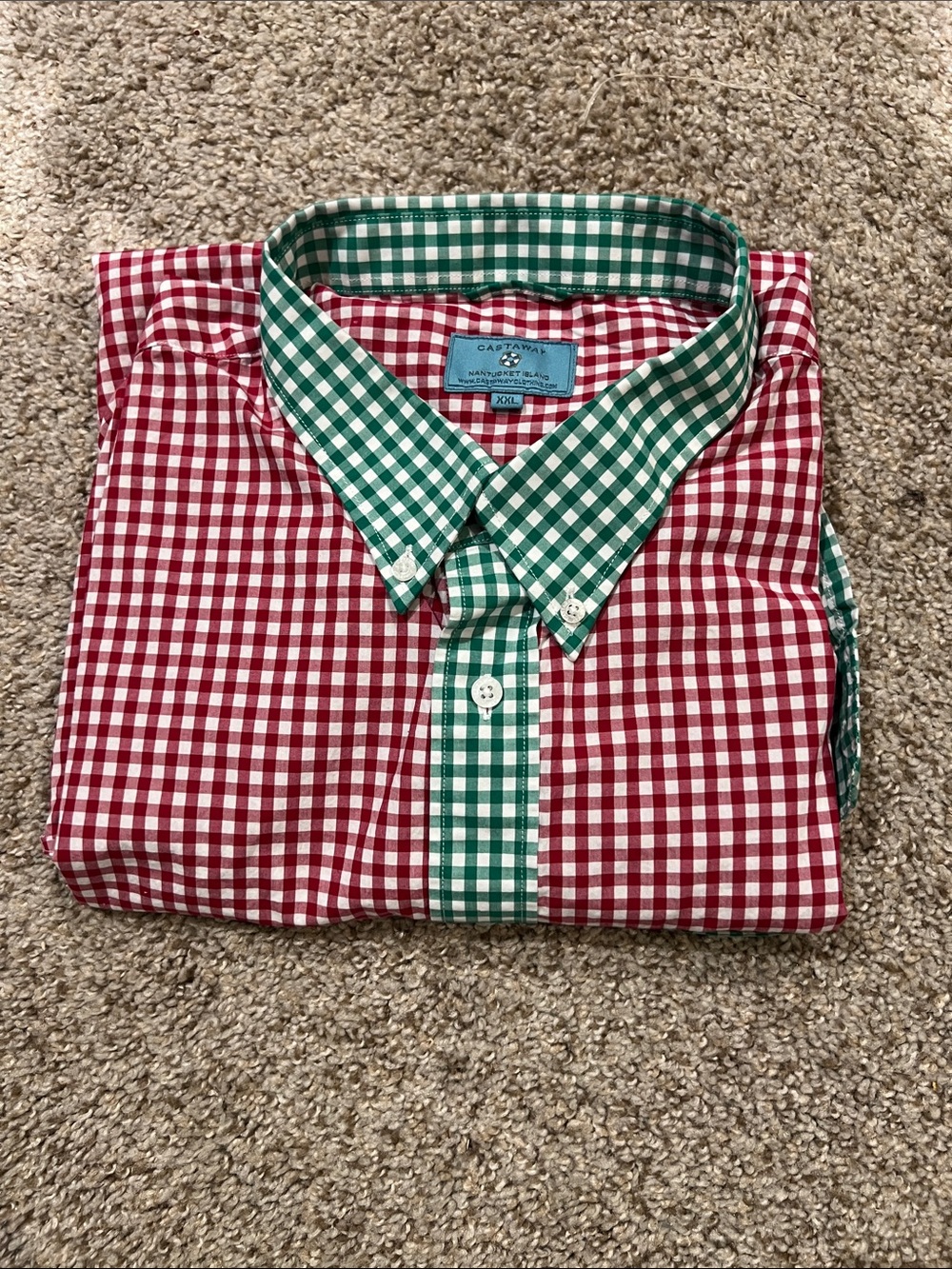 Castaway Red & Green Gingham Short Sleeve Button-Down Shirt